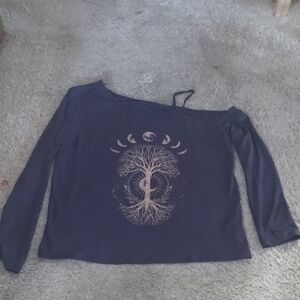 Not Rated Dark Blue Off-Shoulder Graphic Top